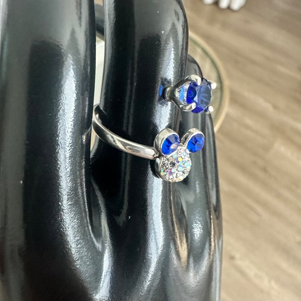 Silver 925 Ring Blue Mickey Mouse Adjustable Zircons Disney Cartoons - Picture 7 of 10